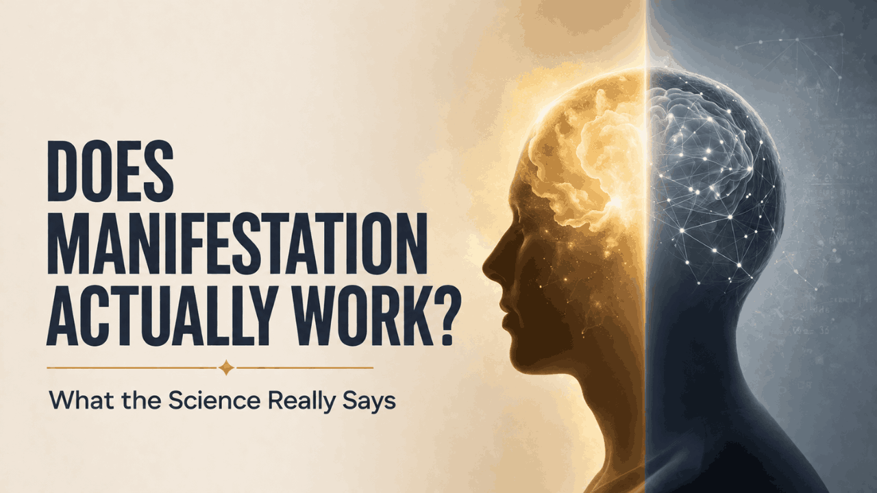 Does manifestation really work - psychology research illustration comparing belief and science
